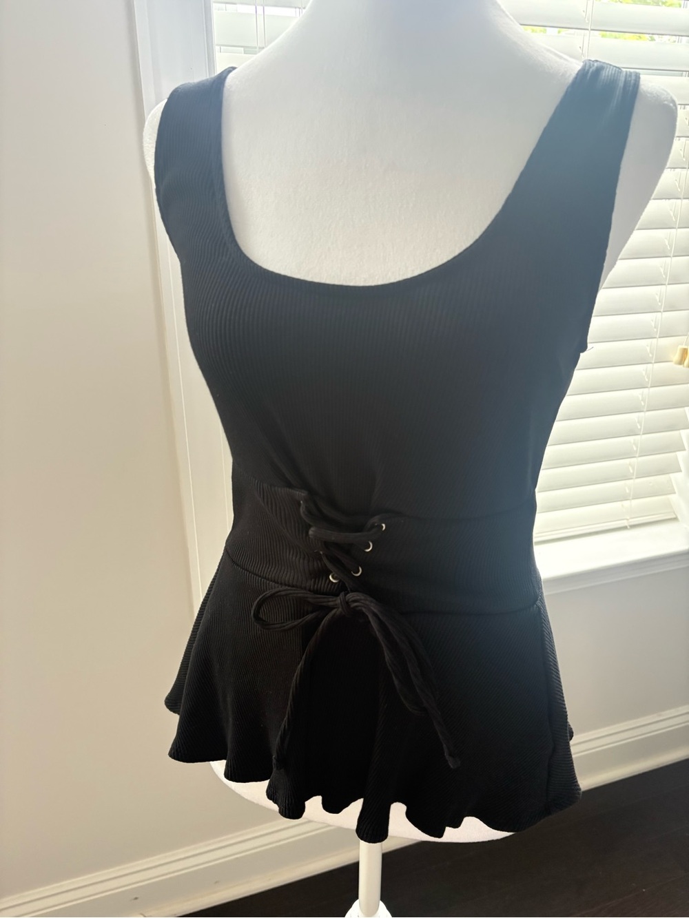 Express Black Ribbed Lace-Up Waist Tank Top